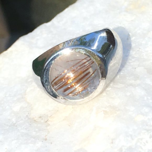 Rutilated Quartz .925 Silver Ring Natural Gemstone Size 5 - Picture 16 of 16